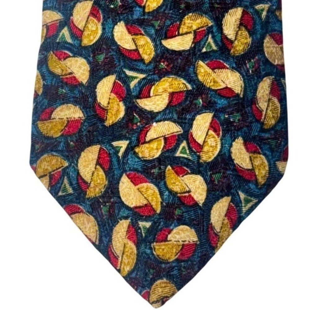 Ermenegildo Zegna Vintage Silk Tie Navy Blue Gold‎ Geometric Abstract Italy Exc